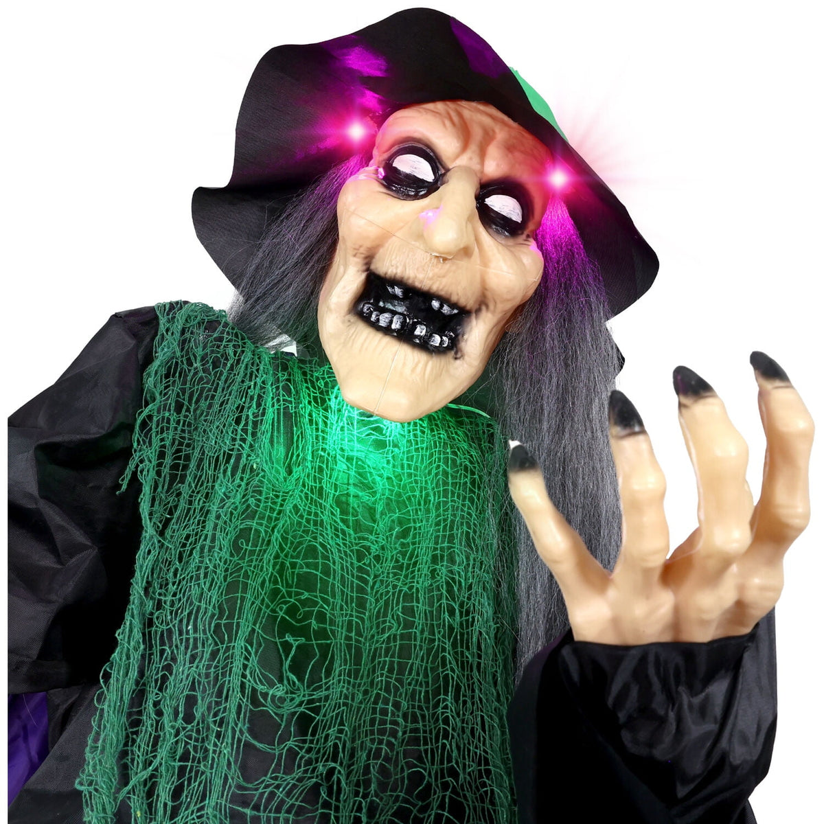Haunt & Co 6 ft Touch-Activated Mounted Flying Witch Halloween Animatronic