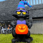 Haunt & Co Toiyjofe 6ft Halloween Inflatable Black Cat with Jack-o'-Lantern & LED Lights, Trick-or-Treat Yard Decoration with Witch Hat