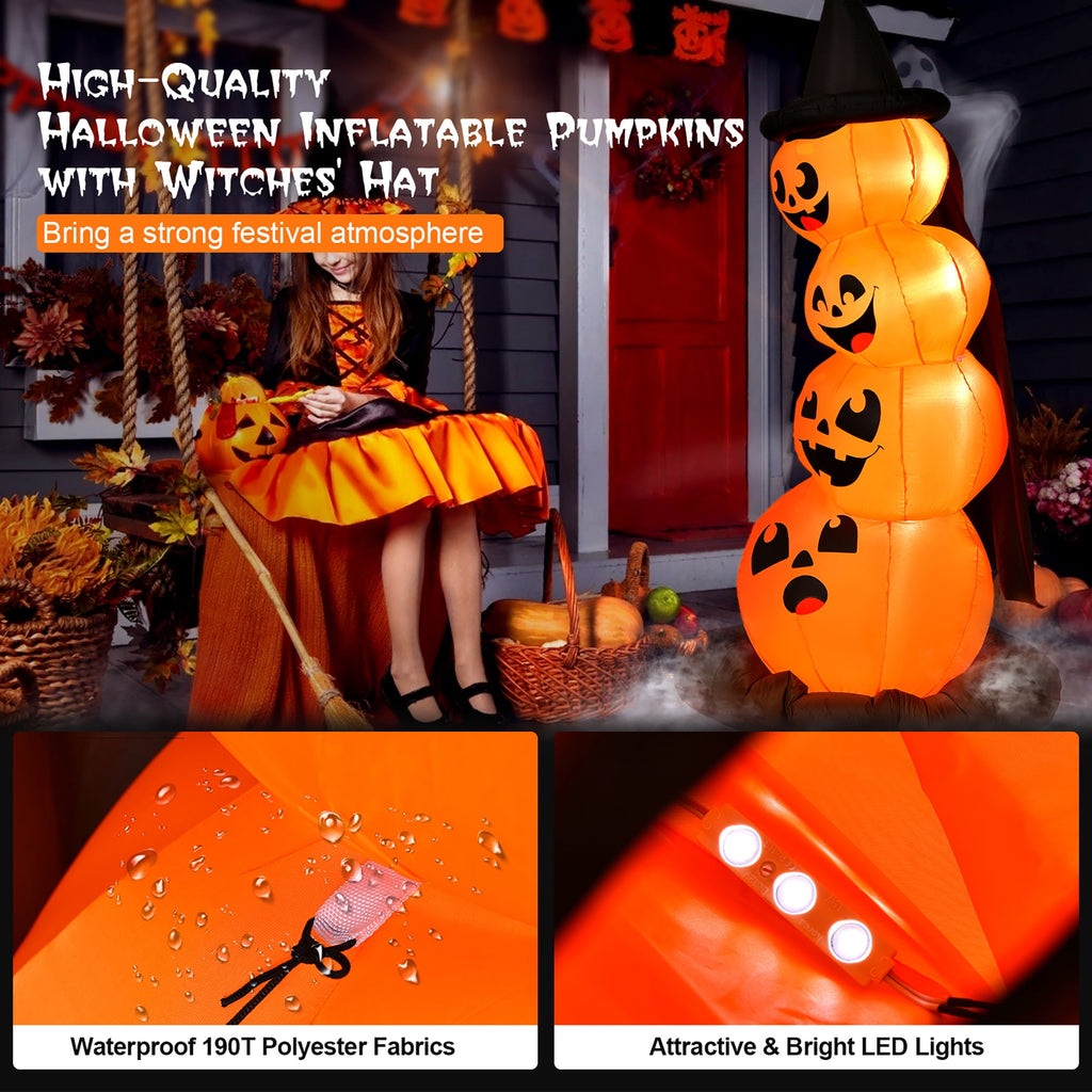 Haunt & Co Costway 6.8FT Halloween Inflatable Pumpkin Combo Blow up Pumpkins w/ Witch - s Hat