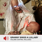 Haunt & Co 2.9 ft Animatronic Gravely Granny by Tekky with Motion-Activated Sounds