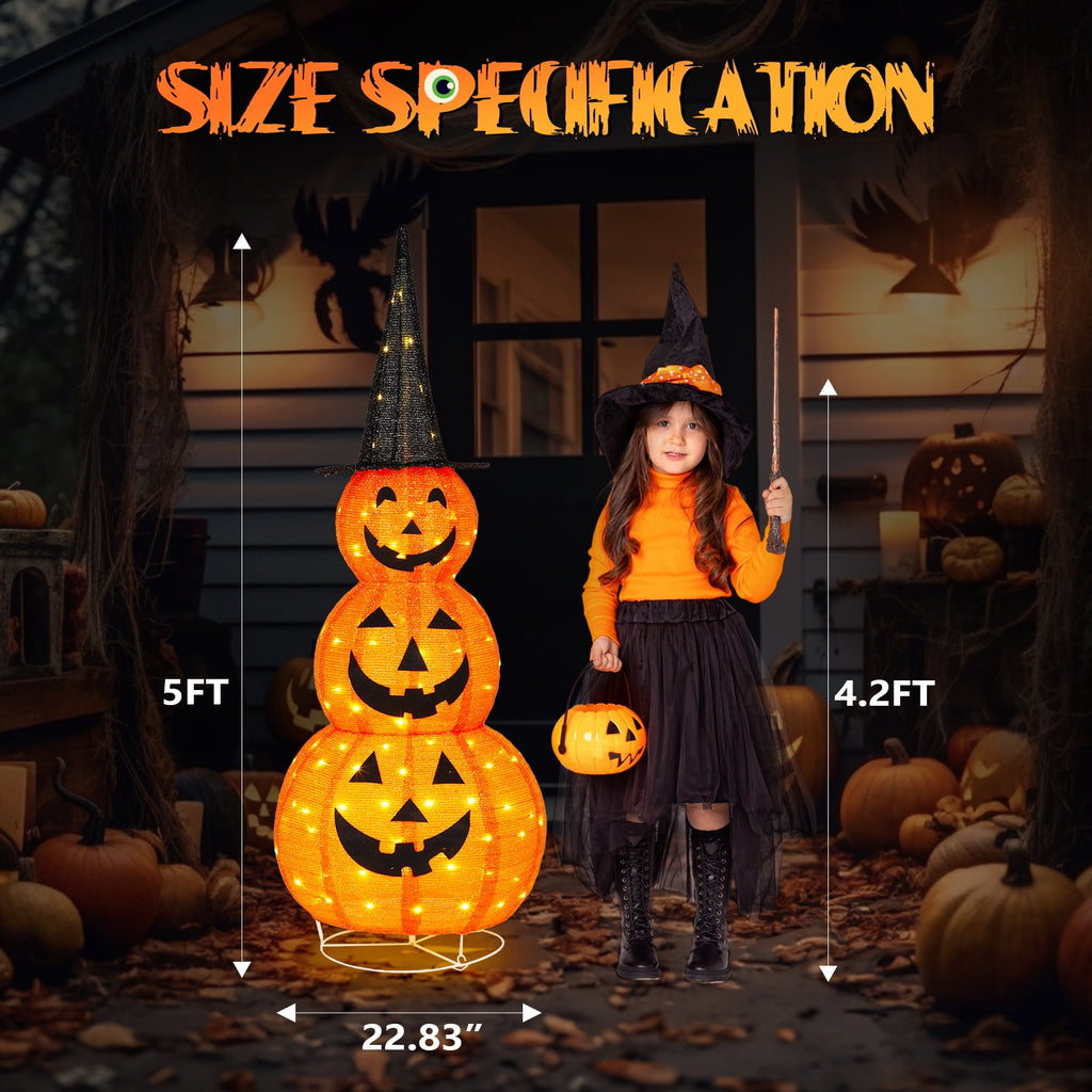 Haunt & Co 5'' Halloween Outdoor Decor, Halloween Pumpkins Lighted Pumpkins