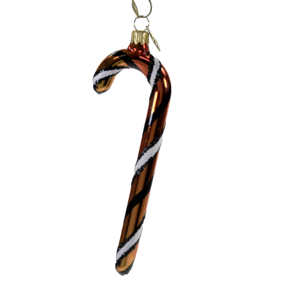 Haunt & Co 5.75In Orange White Black Candy Cane, Glass, Ornament Halloween Stripe 14755