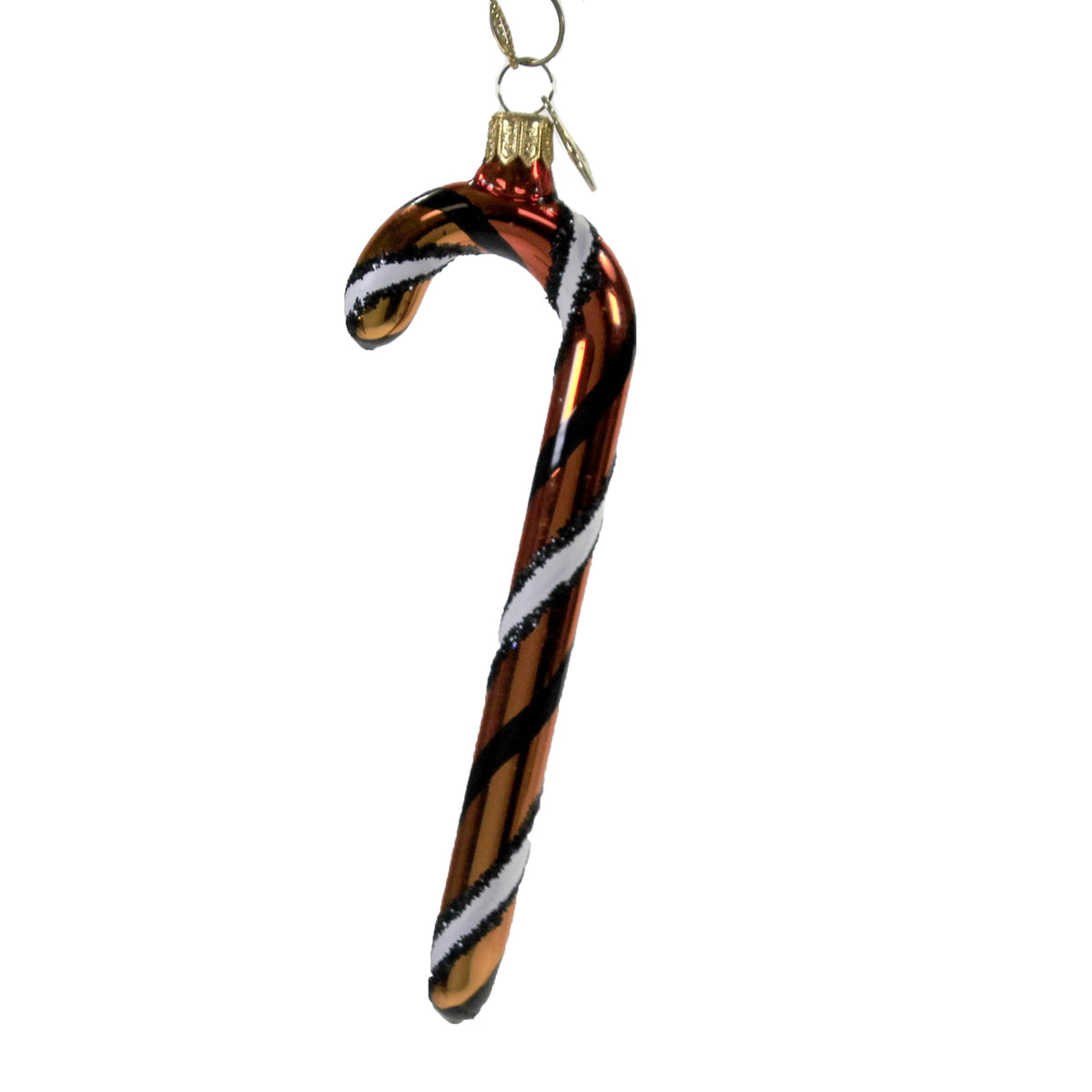Haunt & Co 5.75In Orange White Black Candy Cane, Glass, Ornament Halloween Stripe 14755