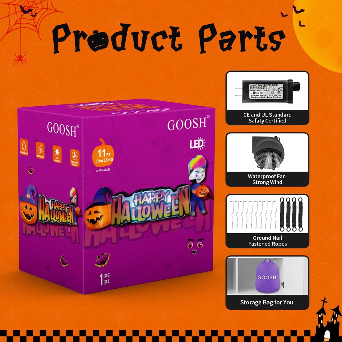 Haunt & Co Halloween Inflatables 11.5 FT Long Vampire With Pumpkin, Outdoor Halloween Inflatables Halloween Blow Ups with LED Lights, Funny Inflatables for Halloween Holiday Party