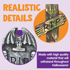 Haunt & Co 17" Halloween 5 Pack Tombstone Decorations, Foam RIP Graveyard Signs Cemetery Headstones Scary Outdoor Indoor with 12 Metal Stakes for Easy Set Up, Waterproof