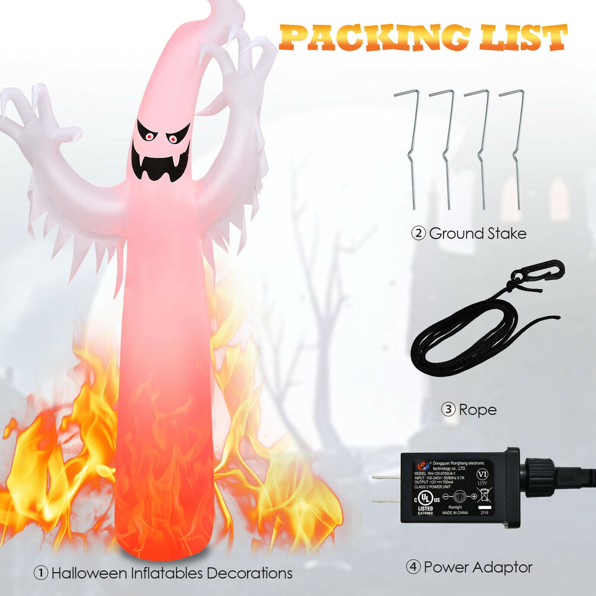 Haunt & Co Gymax 12ft Inflatable Halloween Ghost Blow Up Decoration w/ Built-in Flame Light