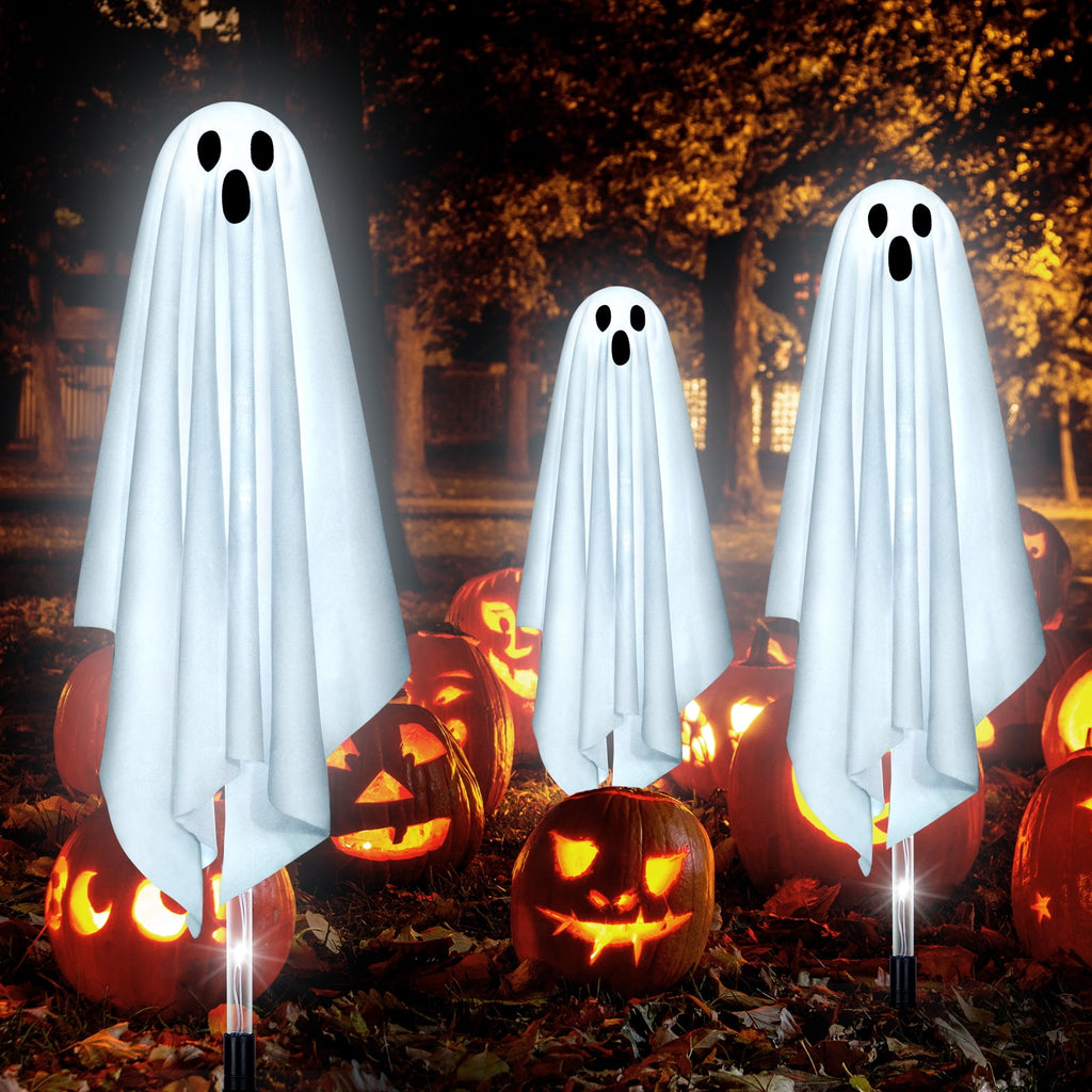 Haunt & Co Outdoor, 6 pack Light up Spooky Ghosts with 8 Modes LED Light - Scary Standing Ghosts Decor for Front Door Porch Yard Home Party