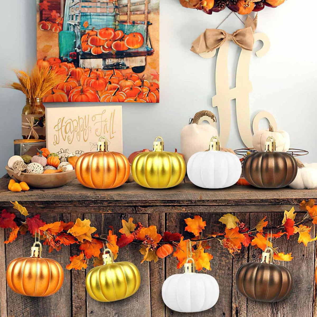 Haunt & Co Halloween Decorations Outdoor Hanging Pumpkin Pendant Ornaments 24Pc Set Halloween Decor Indoor Fall Decorations for Home Tree Hanging Colored Ball Decor