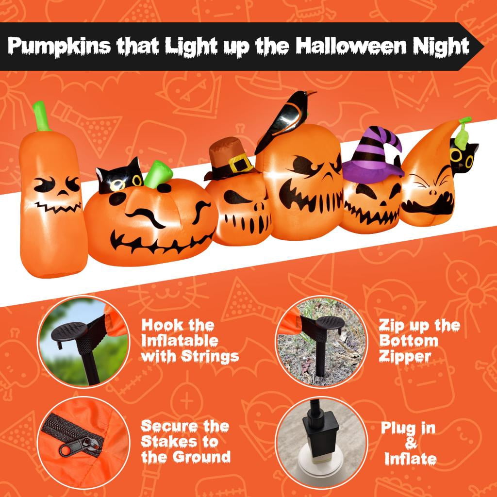 Haunt & Co 7 Ft Halloween Inflatables Pumpkin Outdoor Decoration Build-in LED Lights Blow Up