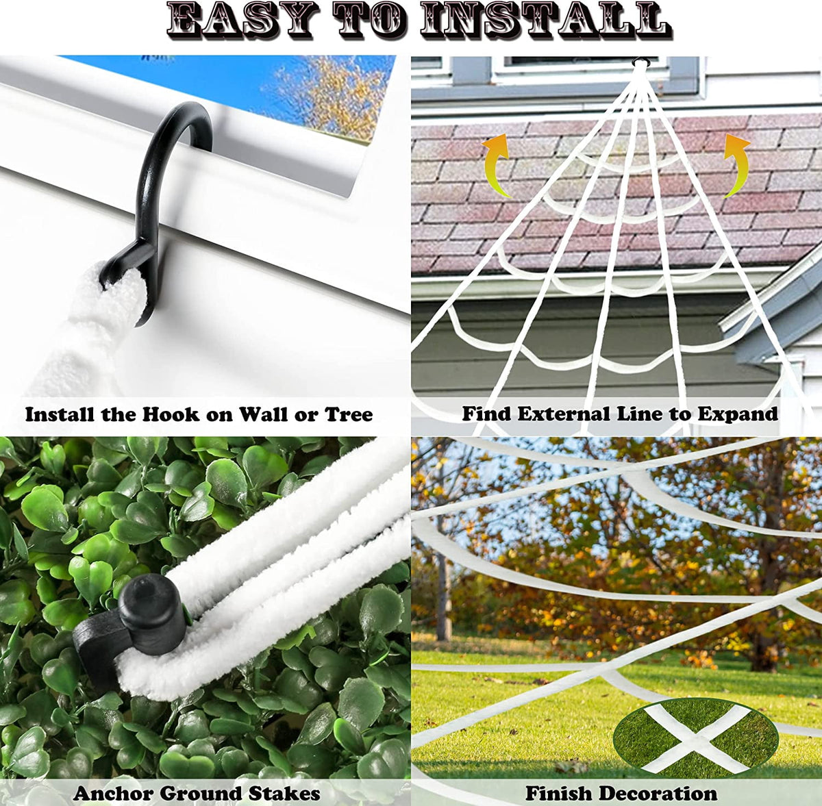 Haunt & Co Vafful Outdoor Yrad Spider Web 275'' and 59'' Giant Spider with 20 pcs Small Spider and 40g Stretch Cobwebs