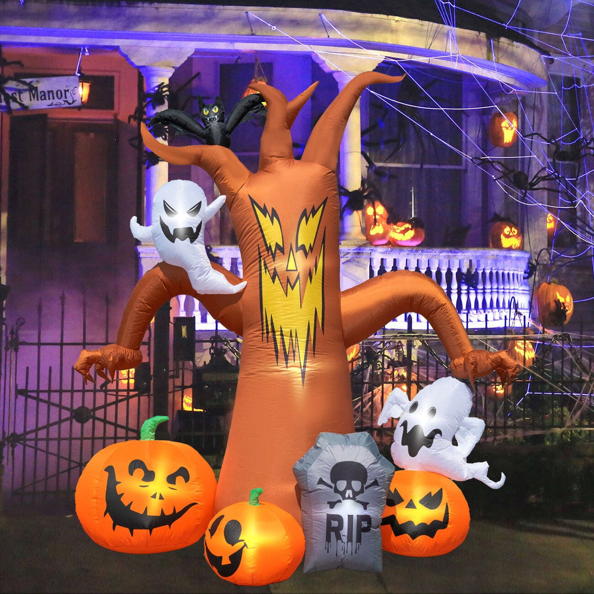 Haunt & Co Coolmade 8ft Halloween Inflatables Decorations Inflatable Dead Tree Outdoor Decorations with LED Lights Built-in Blow Up Yard Decoration Pumpkin Ghost for Halloween Outdoor