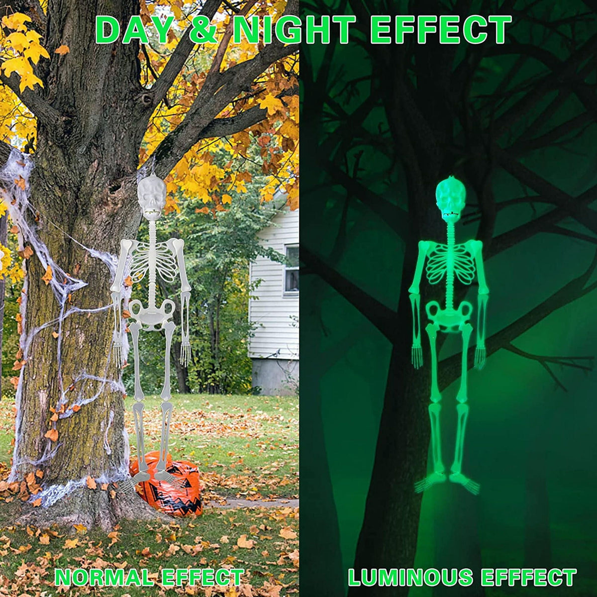 Haunt & Co Deago 4 Pack Halloween Hanging Luminous Skeleton Decorations 5 Ft Full Body Glow-in-The-Dark Poseable Skeleton for Outdoor Yard Garden Hanging Halloween Props