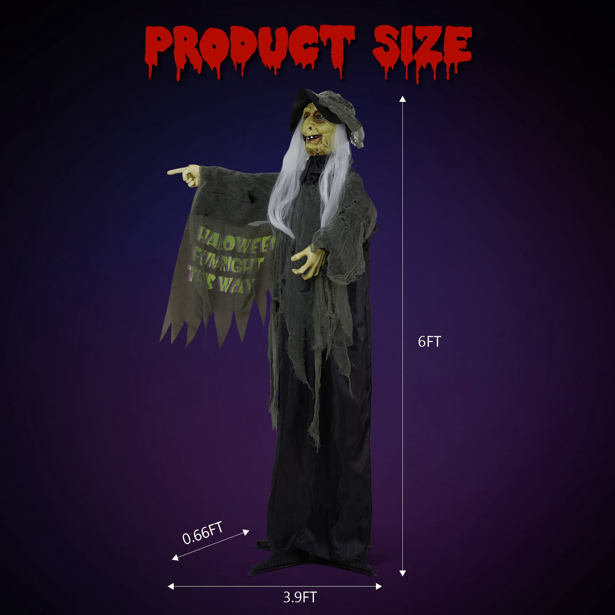 Haunt & Co 6FT Halloween Animatronic Witch Standing Outdoor w/ Red Eyes,Scary Sounds
