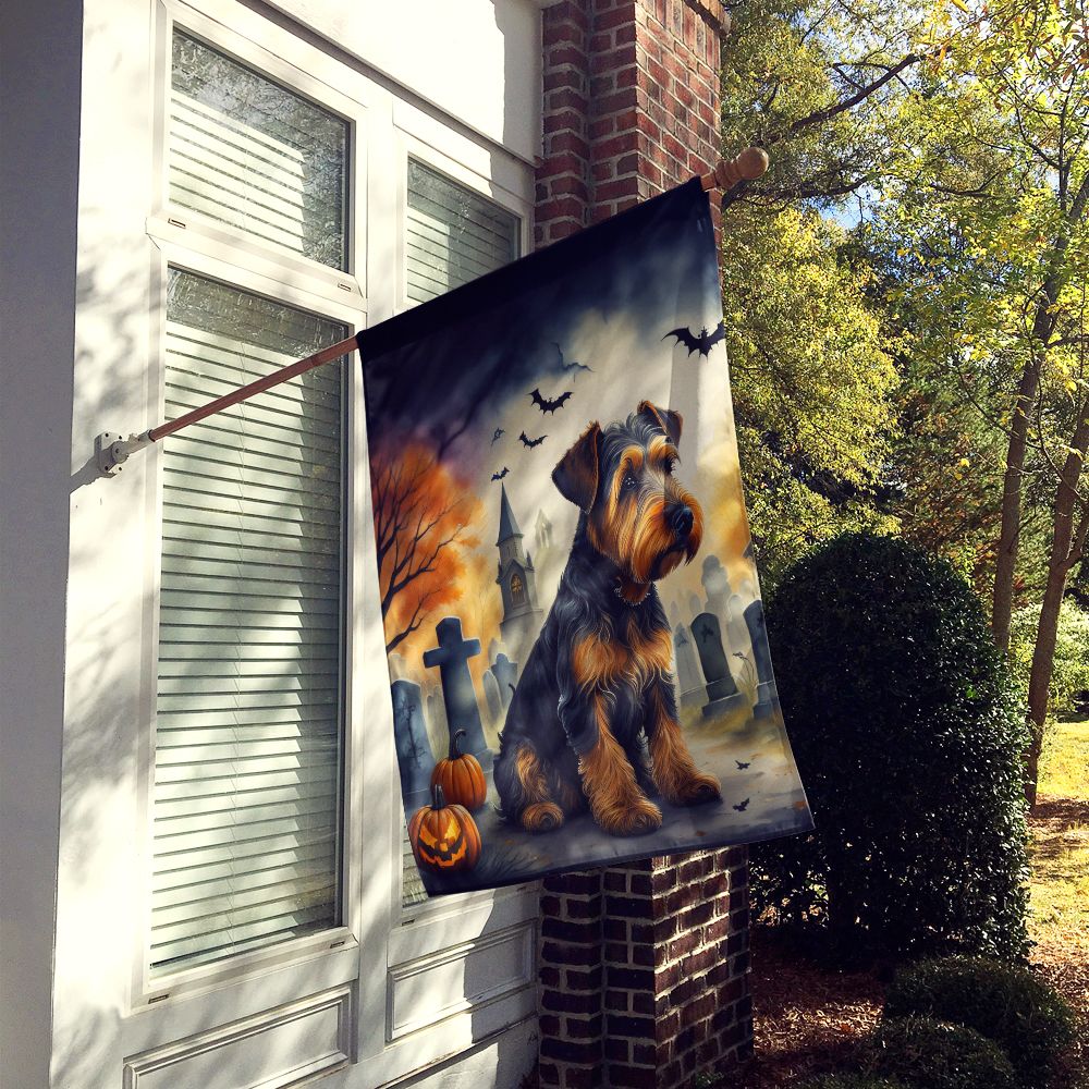 Haunt & Co Halloween Airedale Terrier Dog House Flag 28x40IN Double-Sided Polyester Decorative Sleeve Pole Flag