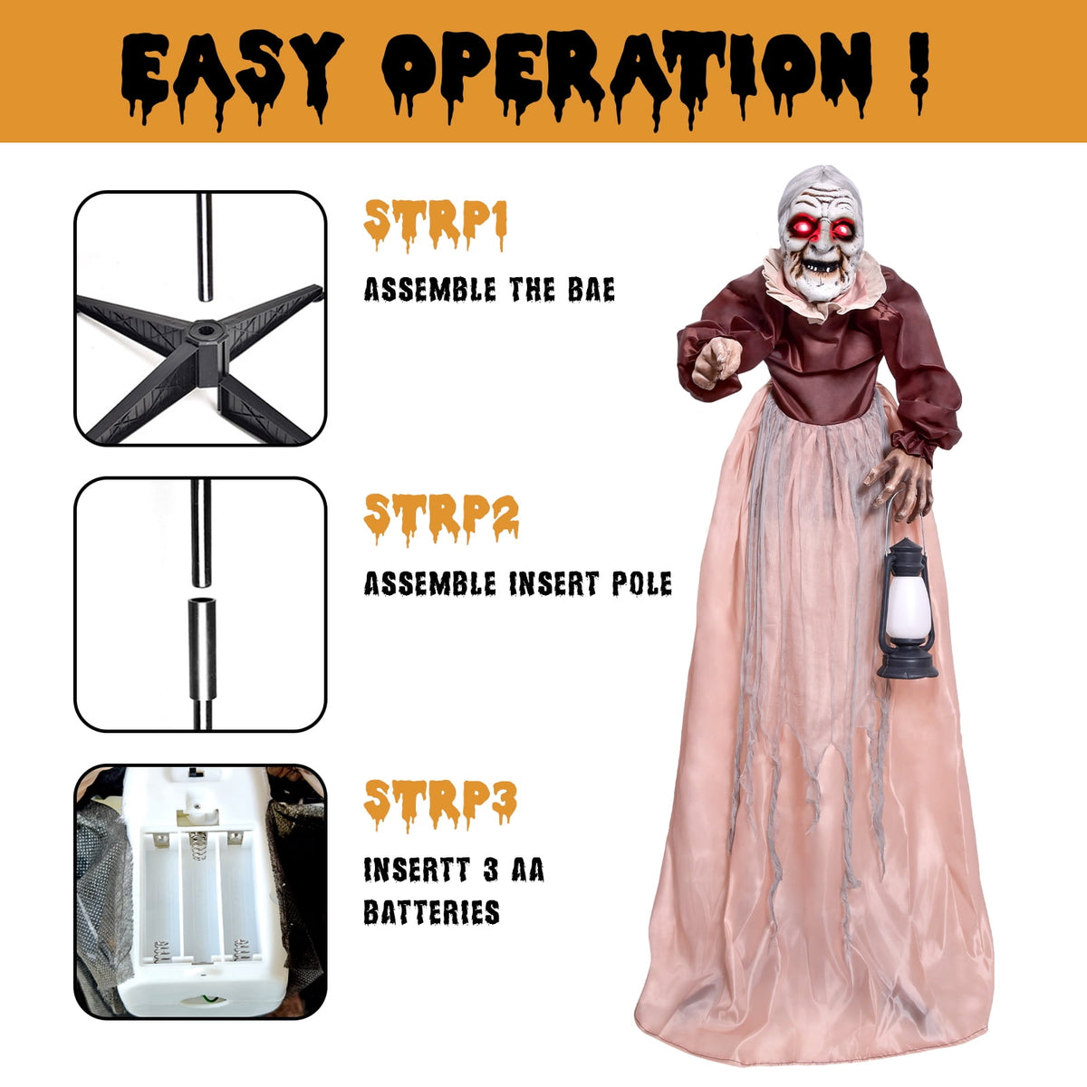 Haunt & Co 5FT Halloween Animatronics Life Size Witch Scary Prop, Motion Activated Outdoor Decoration for Haunted House Party Lawn Patio Yard Decor