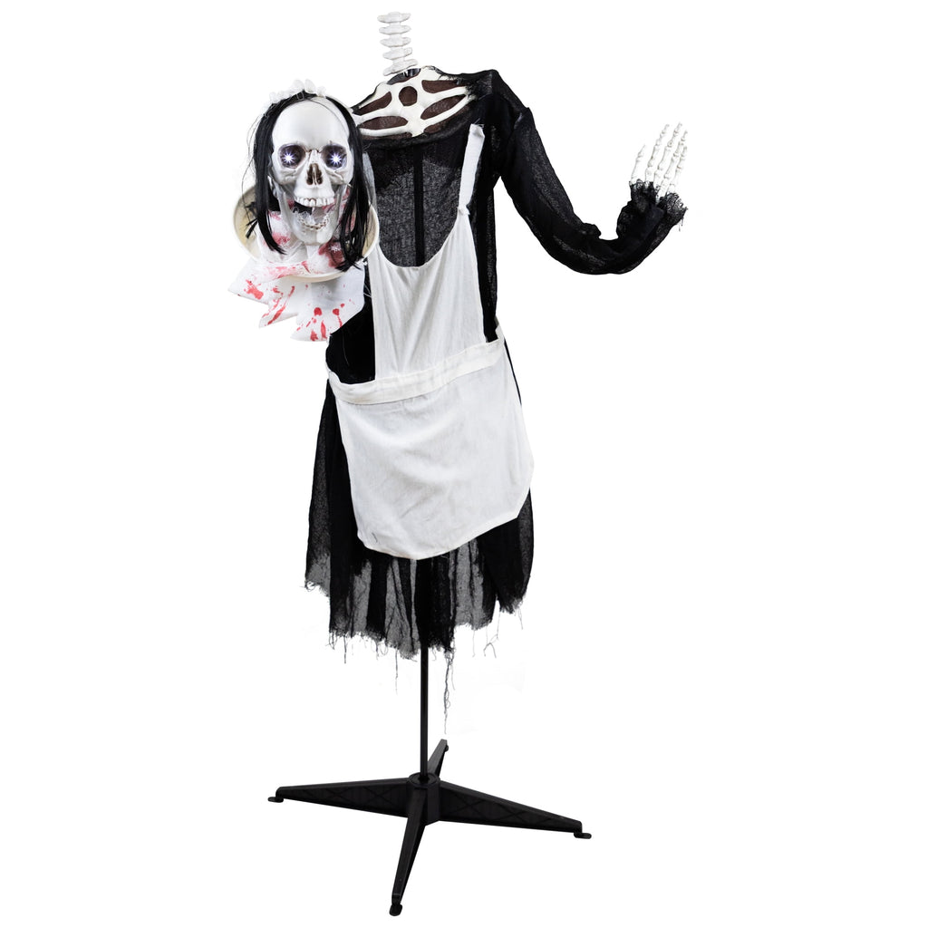 Haunt & Co 57" Animated LED Lighted Head-in-Hand Skeleton Maid