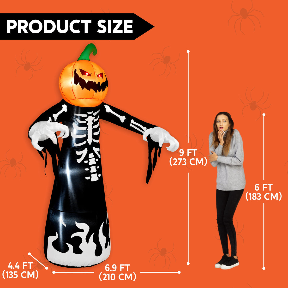 Haunt & Co 9 ft Halloween Inflatables Pumpkin Skeleton Decorations with Built-in LED Lights,Large Blow Up Decoration