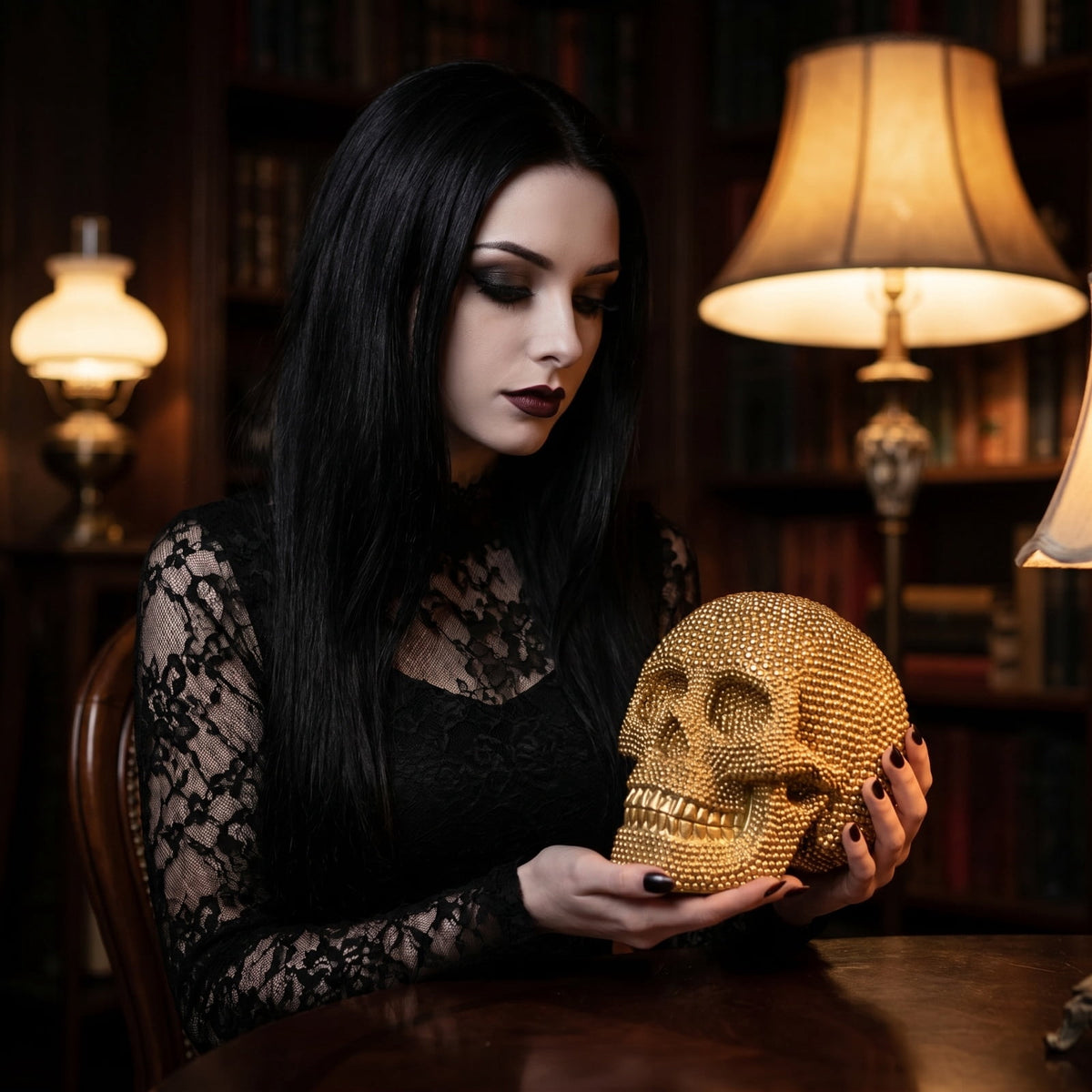 Haunt & Co GIPQJK Summerween Halloween Diamond Resin Skull Gold, Rhinestone Embellished Skeleton Head Ornament for Party Home Decor Desktop Display Gold