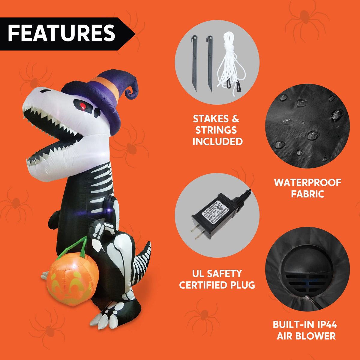 Haunt & Co 8 FT Halloween Inflatable Skeleton Dinosaur with Build-in LEDs Pumpkin Decorations,Halloween Outdoor Decorations Blow up Yard Decorations