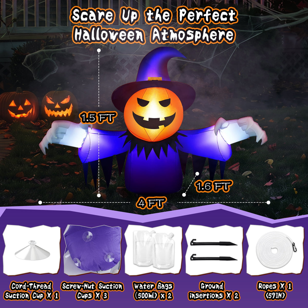 Haunt & Co 2-in-1 Halloween Inflatable Pumpkin Ghost,4 FT Halloween Window Decoration, Blow Up Outdoor