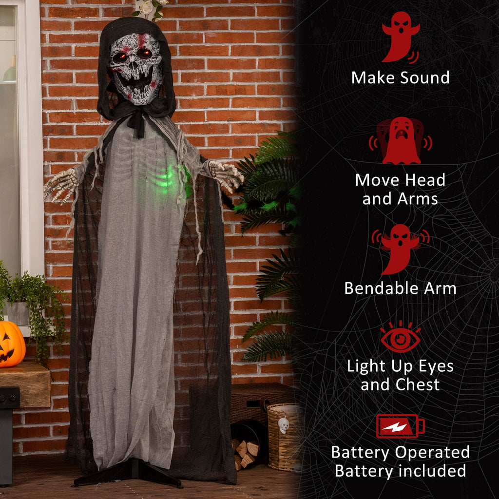 Haunt & Co Outsunny 74" Life Size Outdoor Skeleton Witch, Animated Prop Animatronic Decor with Sound and Motion Activated, Light Up Eyes and Chest, Howling and Chain Sound
