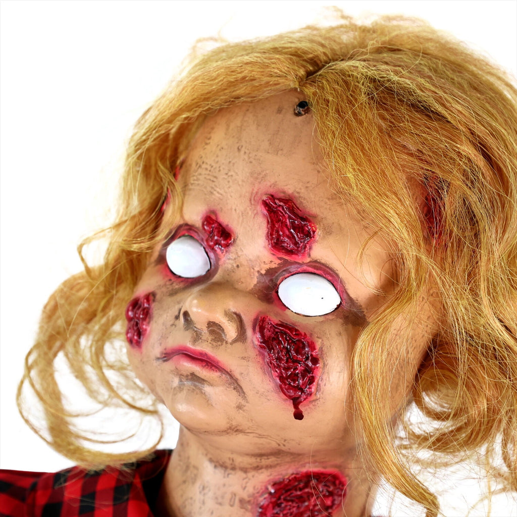 Haunt & Co 3.2 ft Voice & Sound-Sensor Rocking Horse Girl Halloween Animatronic