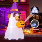 Haunt & Co Halloween Inflatables 6 FT Inflatable Ghost Dog with Pumpkin in Mouth & Witch Hat, Halloween Ghost Dog Inflatables with LED Lights, Outdoor for Halloween Holiday Party