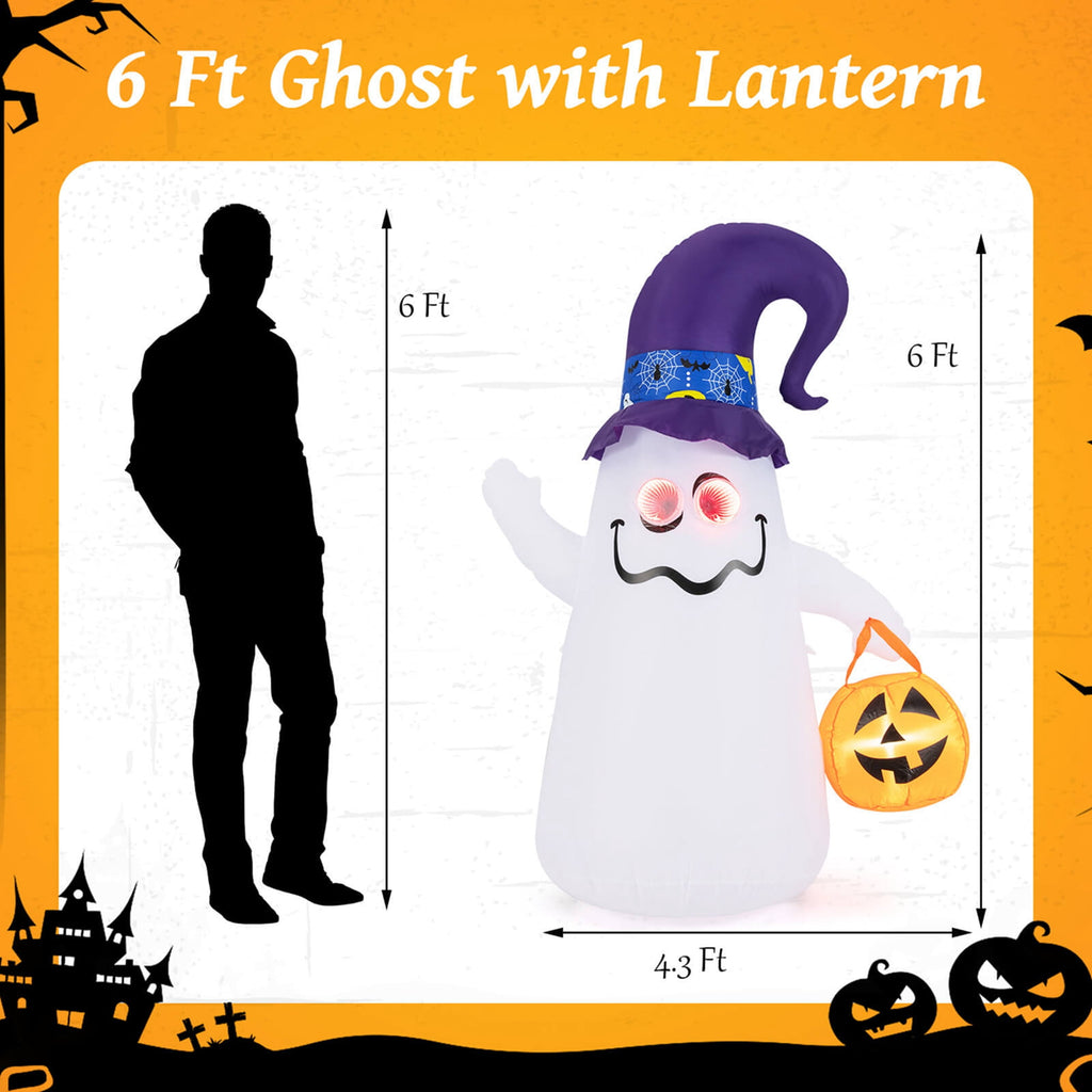 Haunt & Co Costway 6 Ft Halloween Inflatables Cute Ghost with Jack-O-Lantern & Witch Hat