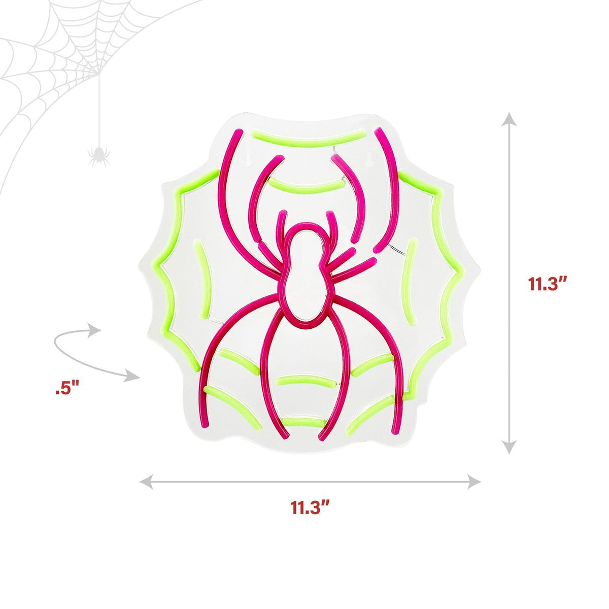 Haunt & Co Spider with Web Pink & Green Halloween Décor with Neon LED Lights, 0.9-Ft