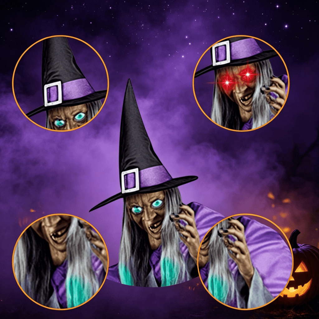 Haunt & Co Witch Decorations Halloween 6 FT Scary Flying Witch Decorations Animatronics Halloween Props with Scary Sounds and Lights Decorations for Outside Indoor Garden Yard