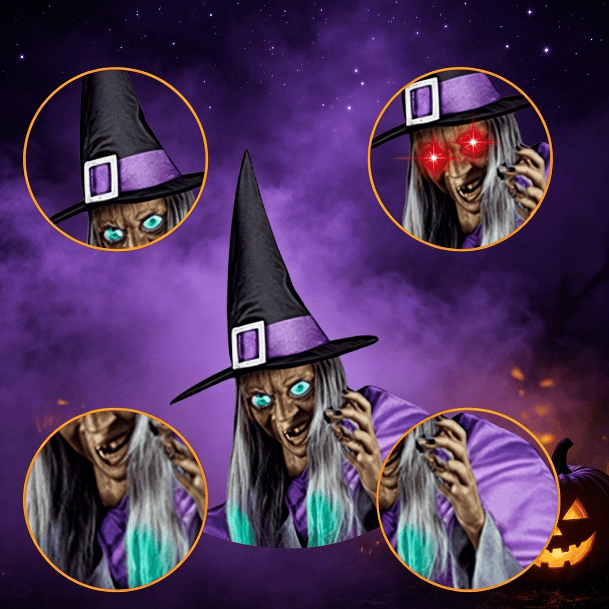 Haunt & Co Witch Decorations Halloween 6 FT Scary Flying Witch Decorations Animatronics Halloween Props with Scary Sounds and Lights Decorations for Outside Indoor Garden Yard