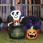 Haunt & Co Halloween Inflatable Skeleton in Cauldron, 4 ft Tall, Multi