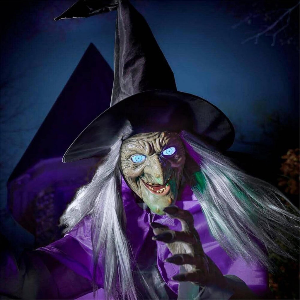 Haunt & Co Witch Decorations Halloween 6 FT Scary Flying Witch Decorations Animatronics Halloween Props with Scary Sounds and Lights Decorations for Outside Indoor Garden Yard