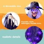 Haunt & Co 6ft Halloween Witch Decoration,Outdoor Scary Halloween Animatronic Hanging Witch with Light Up Eyes and Sound Decoration for Halloween Outdoor