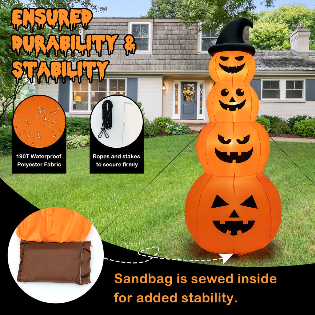 Haunt & Co Costway 8FT Halloween Inflatable Stacked Pumpkins Blow-up Holiday Decoration w/ LED Lights