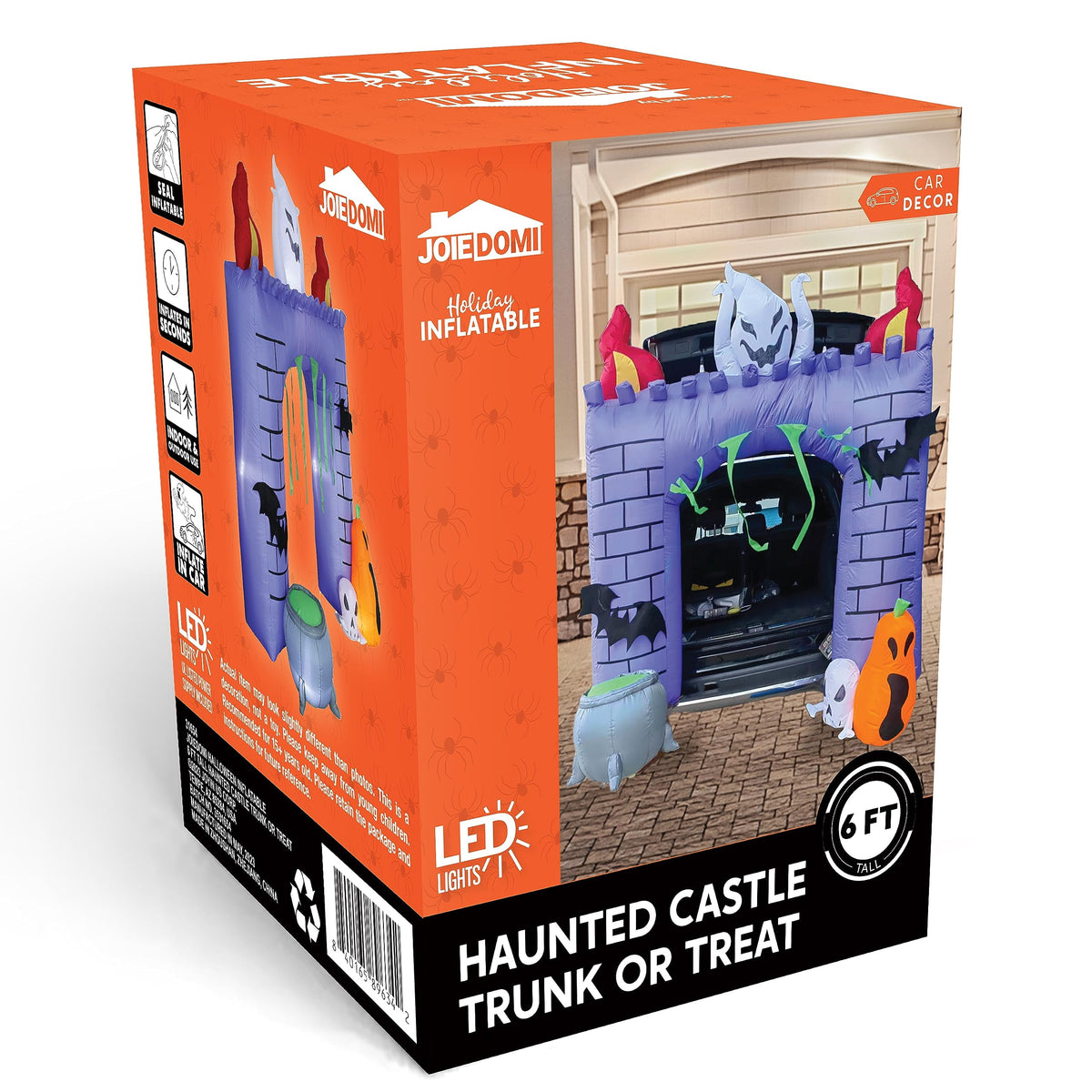 Haunt & Co 6 FT Halloween Inflatable Haunted Castle Decoration,Trunk or Treat Car Decorations Kit Ghost and Pumpkin with Built-in LED Light