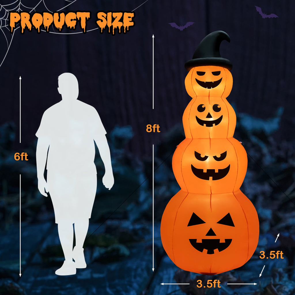 Haunt & Co Costway 8FT Halloween Inflatable Stacked Pumpkins Blow-up Holiday Decoration w/ LED Lights