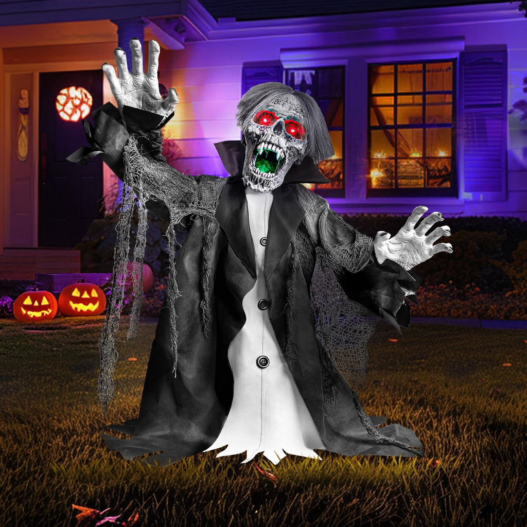 Haunt & Co Halloween Zombie Groundbreaker Decorations Outdoor with Light and Sound, 2.3FT Motion and Sound Scary Deco Props