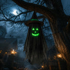 Haunt & Co Halloween Ghost Glow in Dark Outdoor Hanging Ornament 11.8 Inch - Spooky Luminous Pendant with Expressive Face for Yard Porch Tree Party Decor
