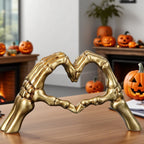 Haunt & Co Halloween Resin Abstract Skeleton Statue Love Ornaments Heart Shape Finger Gesture Figurines Halloween Home Desktop Decoration for Shelf Display Coffee Table Centerpiece Wedding Decor