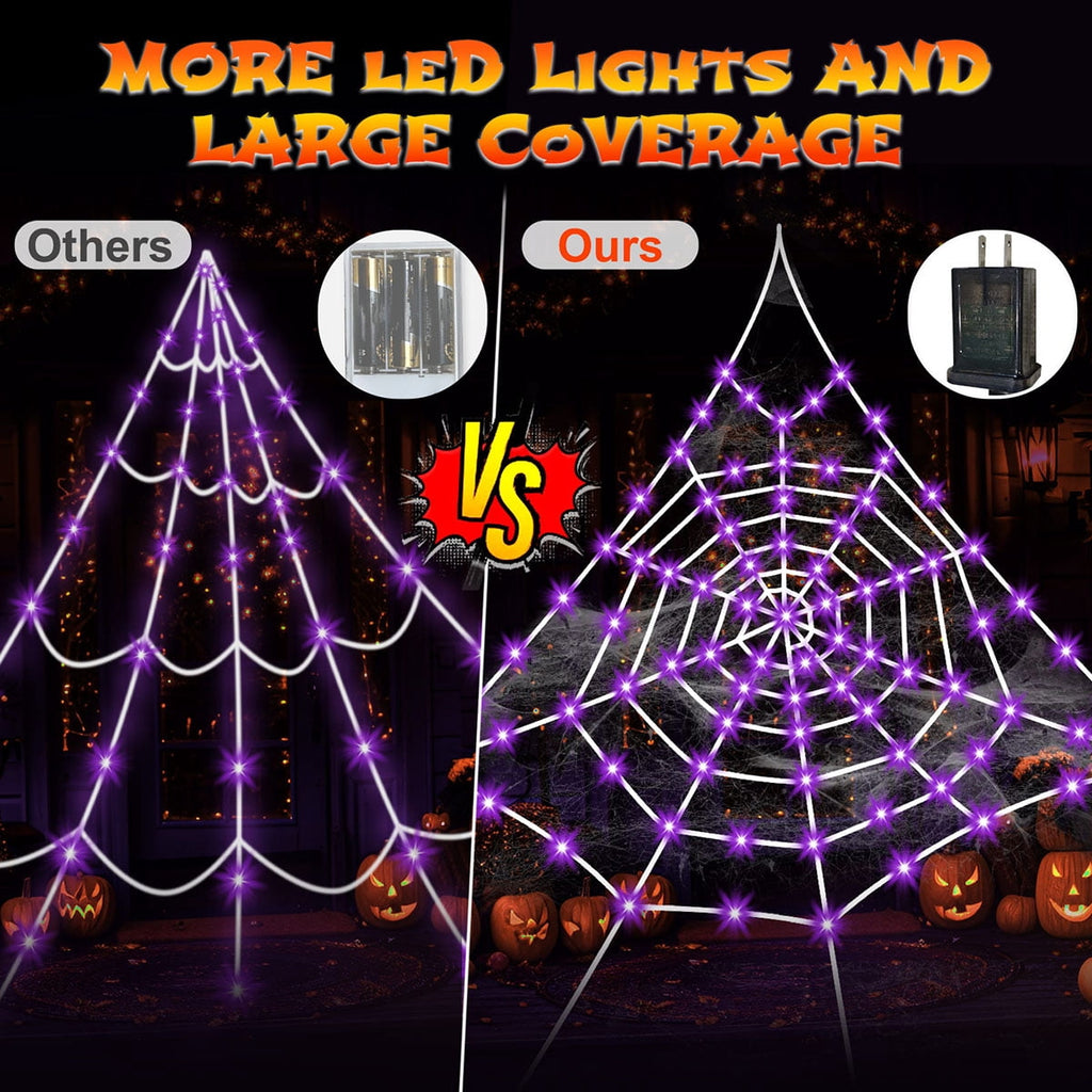 Haunt & Co HKKDKTA Halloween Spider Web Lights Decoration, 250 LED Giant Spider Web 16.4ft Light Up Halloween Web Lights
