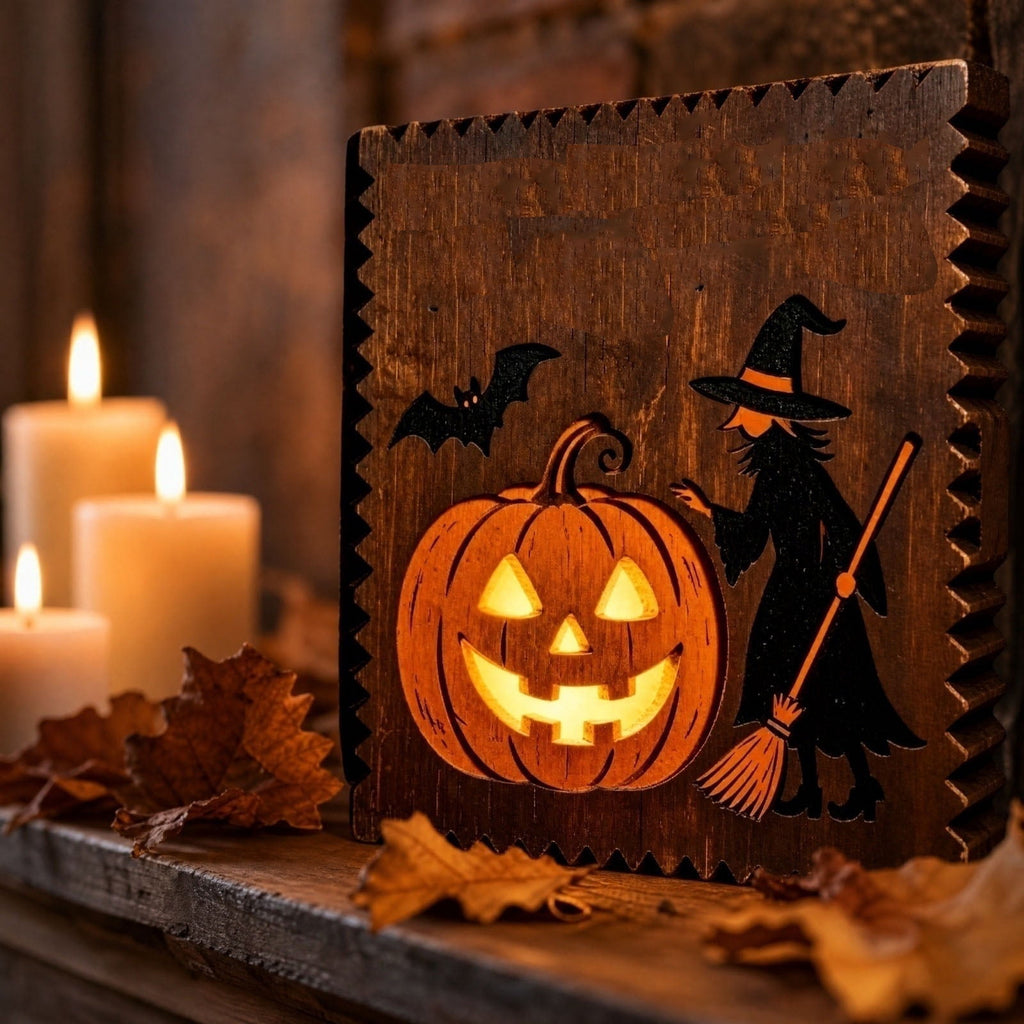 Haunt & Co FantasyFrolic Summerween Halloween Resin Pumpkin Hanging Ornament 3D Glowing Witch Bat Wall Decor Festive Home Party Atmosphere B