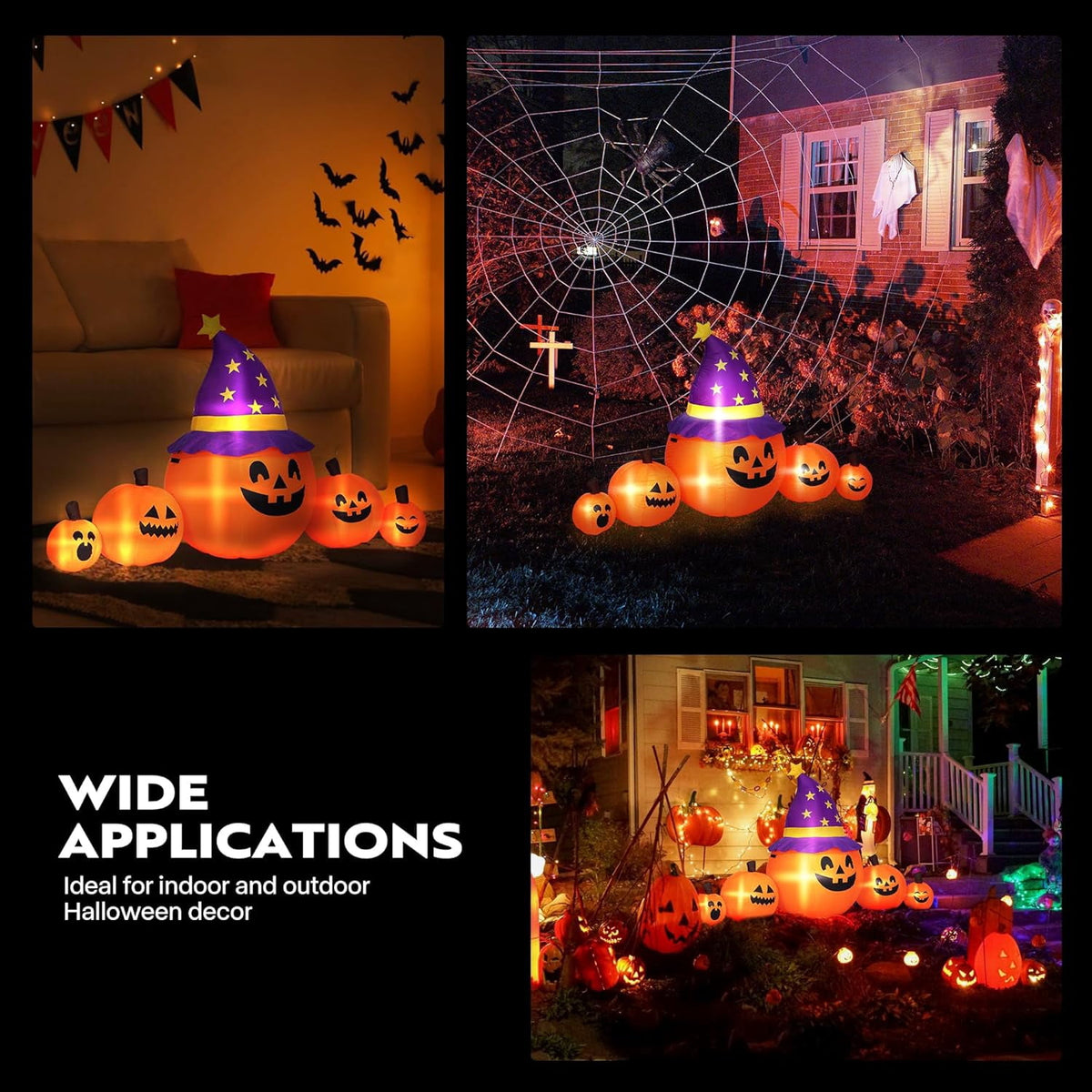 Haunt & Co SPECSTAR 6ft Long Halloween Inflatable LED Lighted Pumpkin Family Blow up Outdoor Lawn Yard Decoration