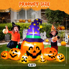Haunt & Co 8.7FT Halloween Inflatable Pumpkin Set, 7-Pumpkin Outdoor Decoration with Witch Hats and LED Lights