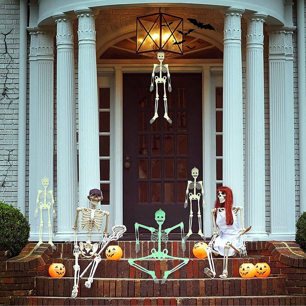 Haunt & Co Deago 4 Pack Halloween Hanging Luminous Skeleton Decorations 5 Ft Full Body Glow-in-The-Dark Poseable Skeleton for Outdoor Yard Garden Hanging Halloween Props