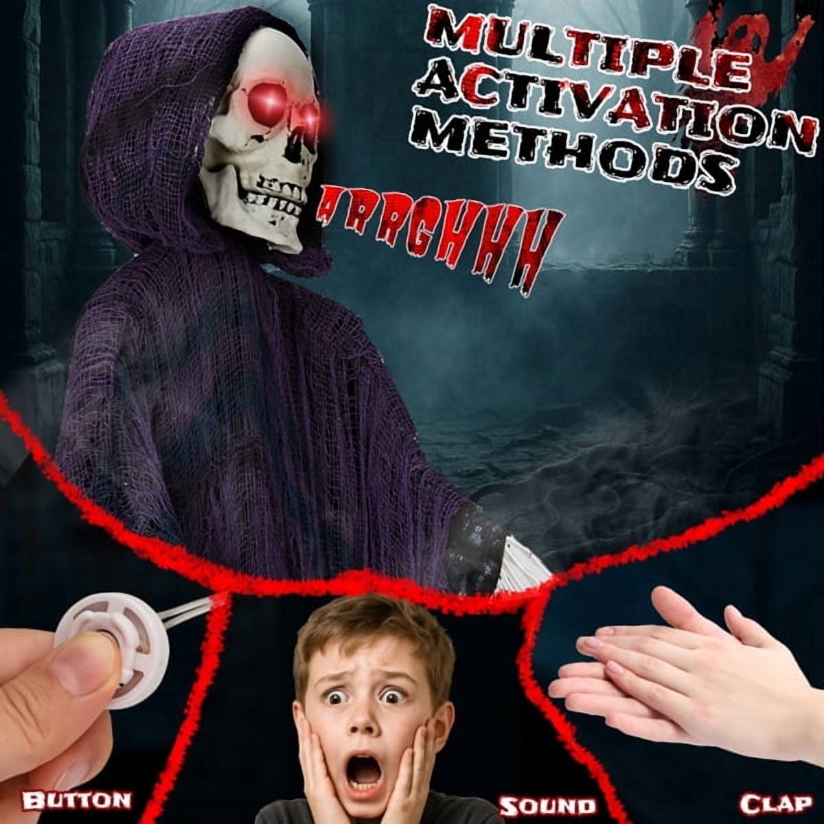 Haunt & Co 6ft Life-Size Halloween Animatronic Grim Reaper - Sound-Activated, 1-Minute Assembly