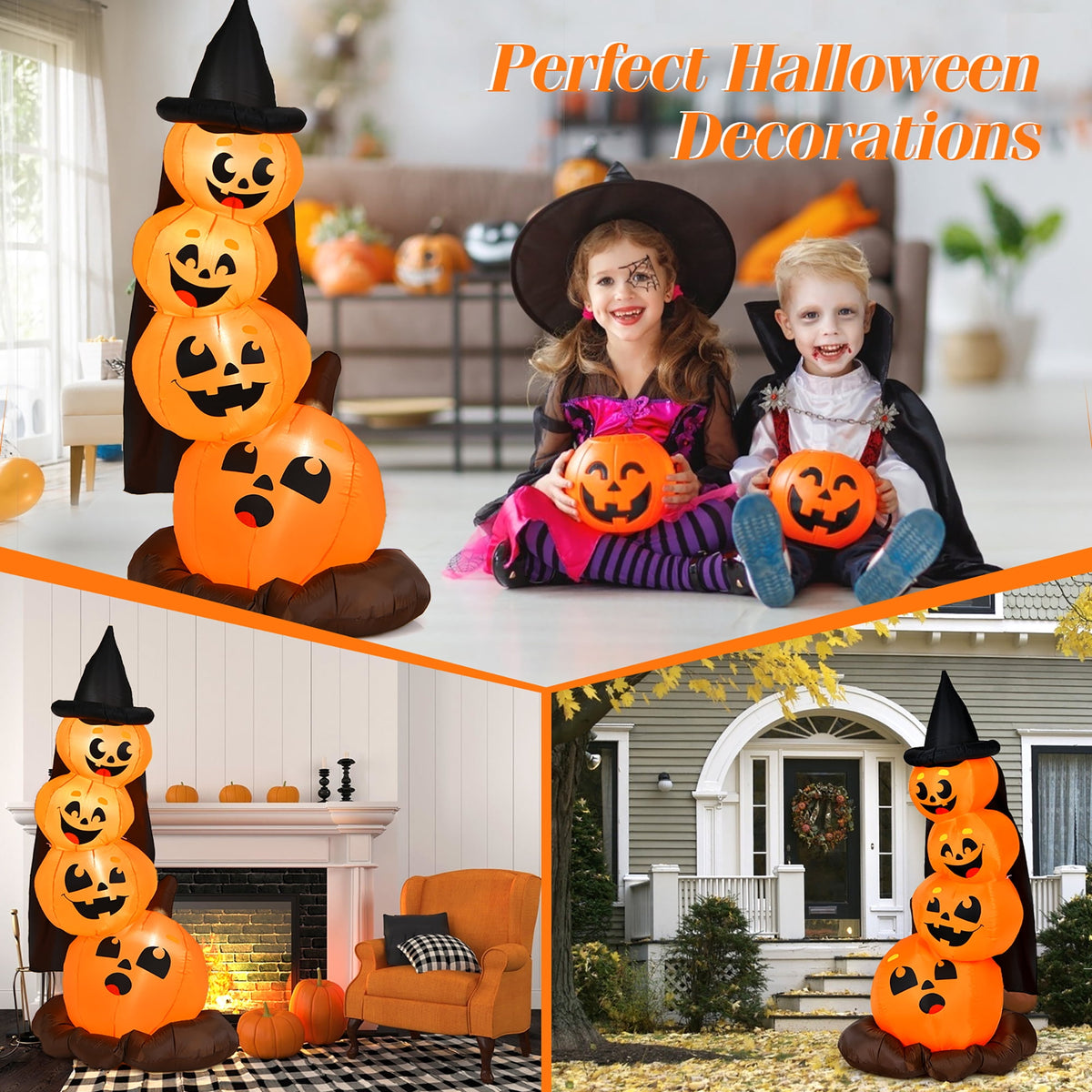 Haunt & Co Costway 6.8FT Halloween Inflatable Pumpkin Combo Blow up Pumpkins w/ Witch - s Hat