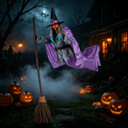 Haunt & Co Witch Decorations Halloween 6 FT Scary Flying Witch Decorations Animatronics Halloween Props with Scary Sounds and Lights Decorations for Outside Indoor Garden Yard