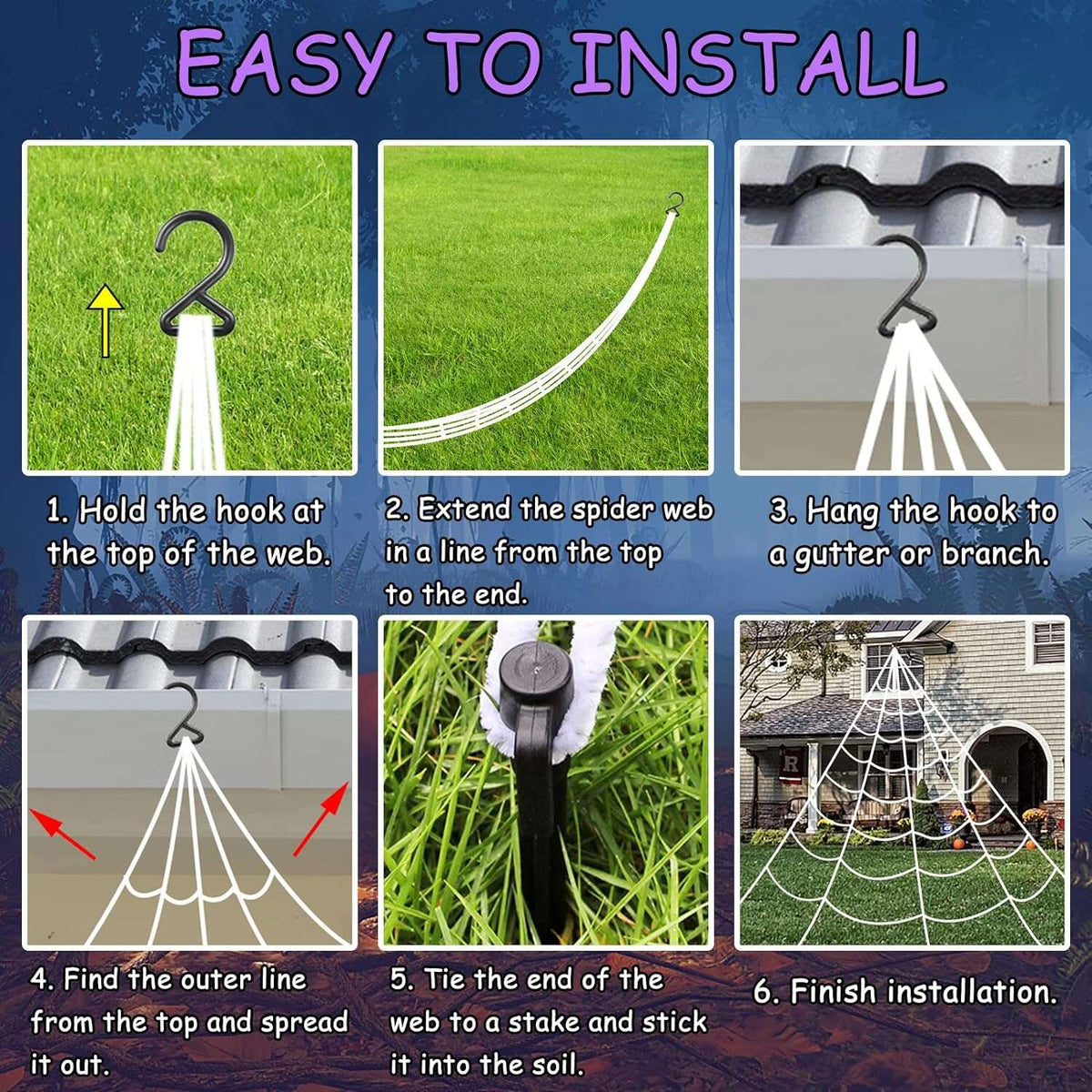 Haunt & Co Coolmade Halloween Giant Spider Web Lights Decorations Outdoor, 16.4ft 250 LED Lighted Spider Web Light up with 8 Modes with 59" Giant Spider