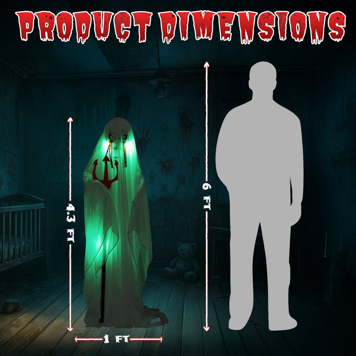 Haunt & Co 4.5ft Hanging Ghost Animated Creepy Halloween Skeleton w/ Pre-Recorded Screaming, LED Eyes